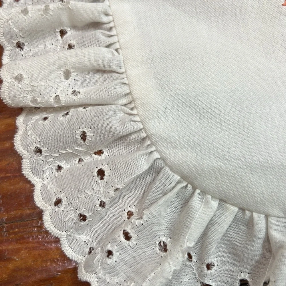 Vintage Cross Stitch pillow cover handmade White with eyelet trim pillow cover.